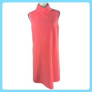 Sleeveless Coral‎ Pink Shift Dress Mock Turtleneck Mod Style